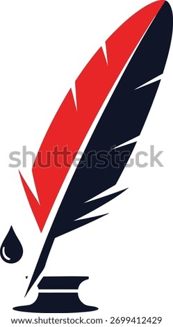 A feather quill pen with an ink drop, isolated on a white background, symbolizes the act of writing, creativity, and the art of communication through literature.