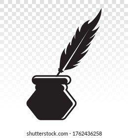 Feather quill pen with ink pot bottle - flat icon for apps or website