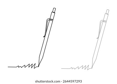 Feather quill pen in inkwell. Vintage old pen in ink bottle, in inkpot. Hand drawn sketch vector drawing cartoon ink feathersign symbol on gray, black a white background