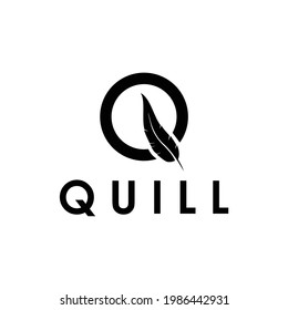 feather quill pen letter q logo design vector 