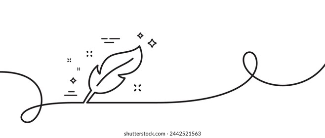 Feather quill pen line icon. Continuous one line with curl. Calligraphy nib sign. Lightweight symbol. Feather single outline ribbon. Loop curve pattern. Vector