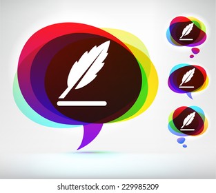 Feather Quill Pen on Multi Color Speech Bubble