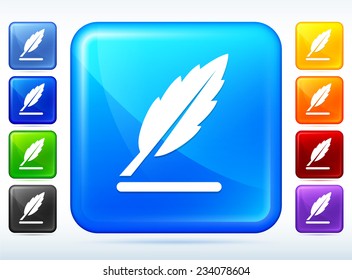 Feather Quill Pen on Multi Color Square Button