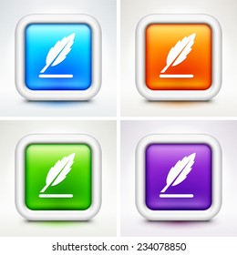 Feather Quill Pen on Multi Color Square Buttons