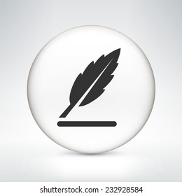 Feather Quill Pen on White Round Button