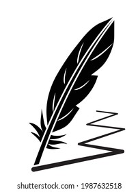 feather or quill pen, scribble, black and white, vector illustration