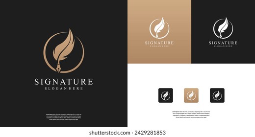 feather quill pen signature logo design template