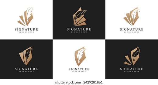 feather quill pen signature logo design collection.