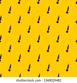 Feather quill pen standing in the bottle of ink pattern seamless vector repeat geometric yellow for any design