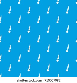 Feather quill pen standing in the bottle of ink pattern repeat seamless in blue color for any design. Vector geometric illustration