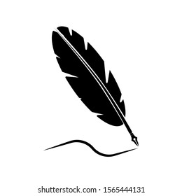 feather quill pen symbol. Vector illustration isolated on white background. Suitable for web design.