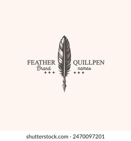 feather quill pen vintage logo vector illustration