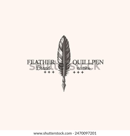 feather quill pen vintage logo vector illustration