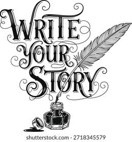 Pluma pluma escribir su historia Ilustración vectorial para autores e inspiración de escritura creativa