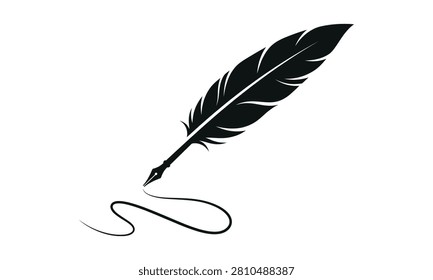 Feather quill pen writing with an ink trail calligraphy literature signature document literary