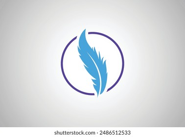 Feather Quill Silhouette Writing Spiral Line, Writing Feather Pen logo design, Vector Illustration