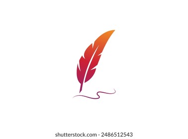 Feather Quill Silhouette Writing Spiral Line, Writing Feather Pen logo design, Vector Illustration