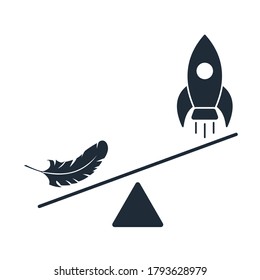 Feather levanta el cohete. Buen comienzo. Icono del vector aislado en fondo blanco.