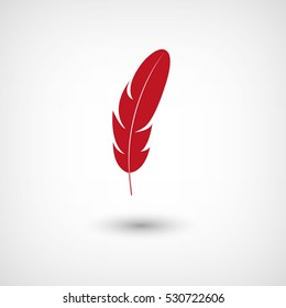 Feather - red vector  icon with shadow