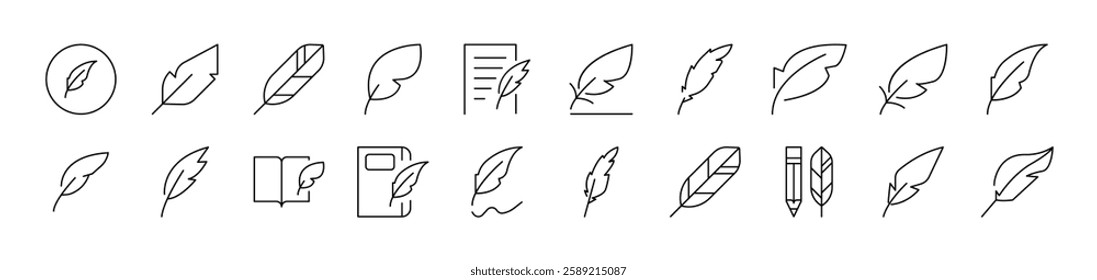 Feather Related Icon Set. Editable Stroke. Suitable for Web Sites, Books, Cards, Apps 