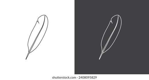 Feather related vector line icons. Bird feather element symbol or logo elements in thin outline.