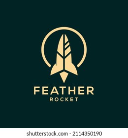 Feather rocket fur negative space logo design Premium