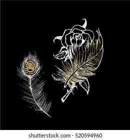 Feather and rose embellishment in vector.