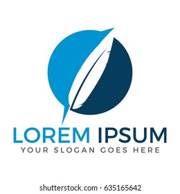 Feather round logo vector design. Illustration of an ink pen.