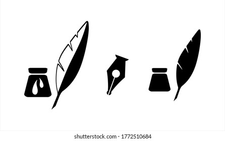 Feather for school set icon isolated on white. Business symbol. Vector stock illustration. EPS 10