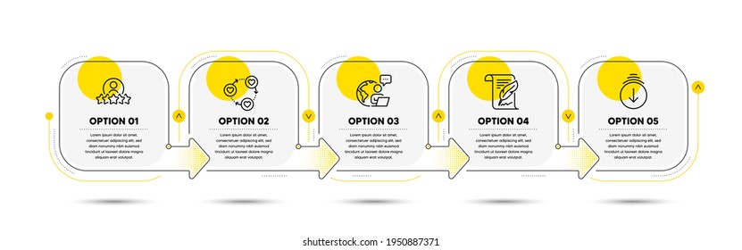 Feather, Scroll down and Friends community line icons set. Timeline process flowchart. Human rating sign. Copyright page, Swipe screen, Love. Best employee. Business set. Vector