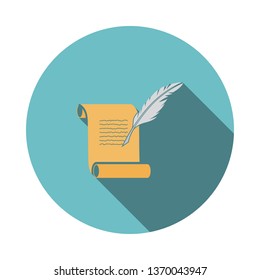 Feather and scroll icon. Flat Design Circle With Long Shadow. Vector Illustration.