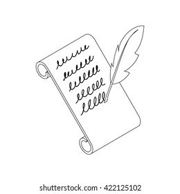 Feather and scroll icon, isometric 3d 