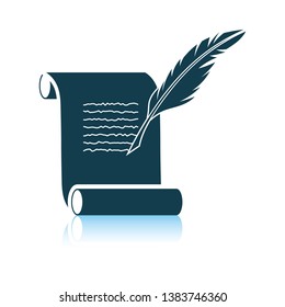 Feather and scroll icon. Shadow reflection design. Vector illustration.