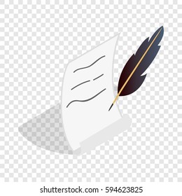 Feather and scroll isometric icon 3d on a transparent background vector illustration