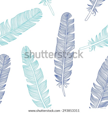 Feather seamless background. Hand drawn illustration.
