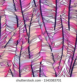 Feather seamless background. Vector hand drawn pattern illustration