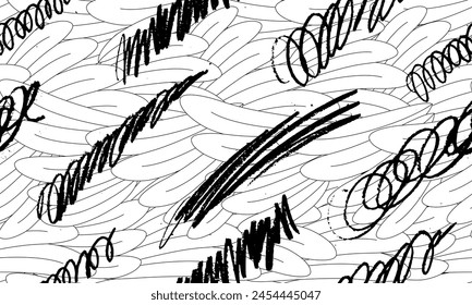 Feather seamless pattern background Vector brush strokes design elements. Endless black and white texture vector background. Perfect for wallpapers, pattern fill, web page backgrounds, surface texture