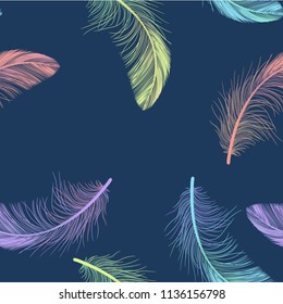 Feather seamless pattern boho vector colored. Suitable for clothing, wrapping paper, textiles, web.
