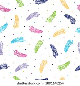 feather seamless pattern with colorful circle