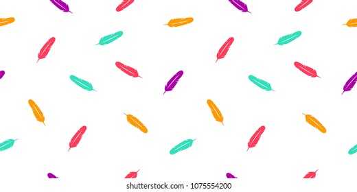 Feather seamless pattern colorful isolated on white
