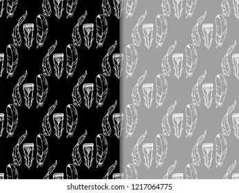 feather seamless pattern hand drawn sketch
