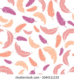 Feather seamless pattern on white background. Vintage card for fabric design. feather seamless pattern.