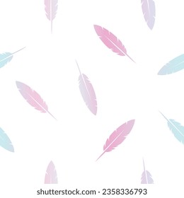 Feather- seamless pattern, pink, blue lilac color gradient, design element, white background
