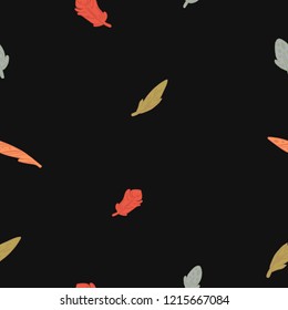 Feather Seamless Pattern, Print, Ornament Cosy Hygge Sweet Design Vector Isolated Elements. Perfect for greeting cards, invitation, decoration, holiday cards. Hand Drawn Cartoon Style.