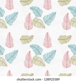 Feather seamless pattern. Retro background. Vector illustration
