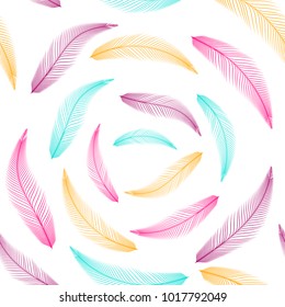 Feather seamless pattern, typography, t-shirt graphics, vectors