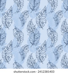 Feather seamless vector fabric pattern. Bird. Flight. Levitation. Feather set. Fabric print. Home textiles. Wrapping paper. Scrabbook. Pattern.	