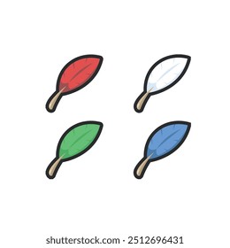 feather set with different color in outline flat vector design