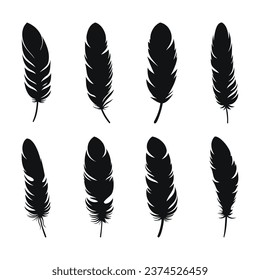Feather Set icon, logo isolated on white background. Vector illustration