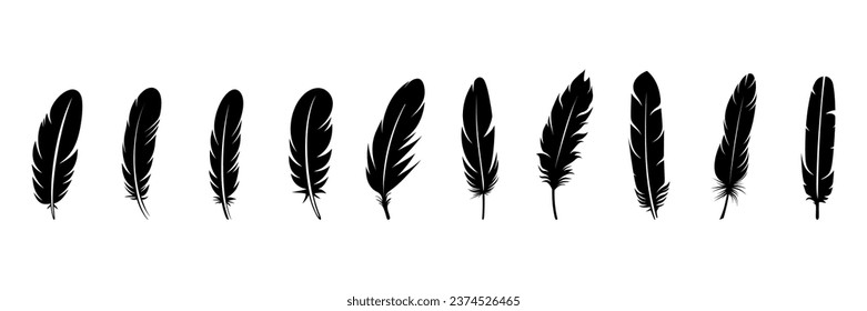 Feather Set icon, logo isolated on white background. Vector illustration